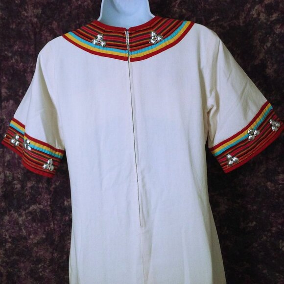 Vintage Ethnic Boho Tribal Kaftan Maxi Dress -M(10) Embellished Striped Dangles - Picture 10 of 10